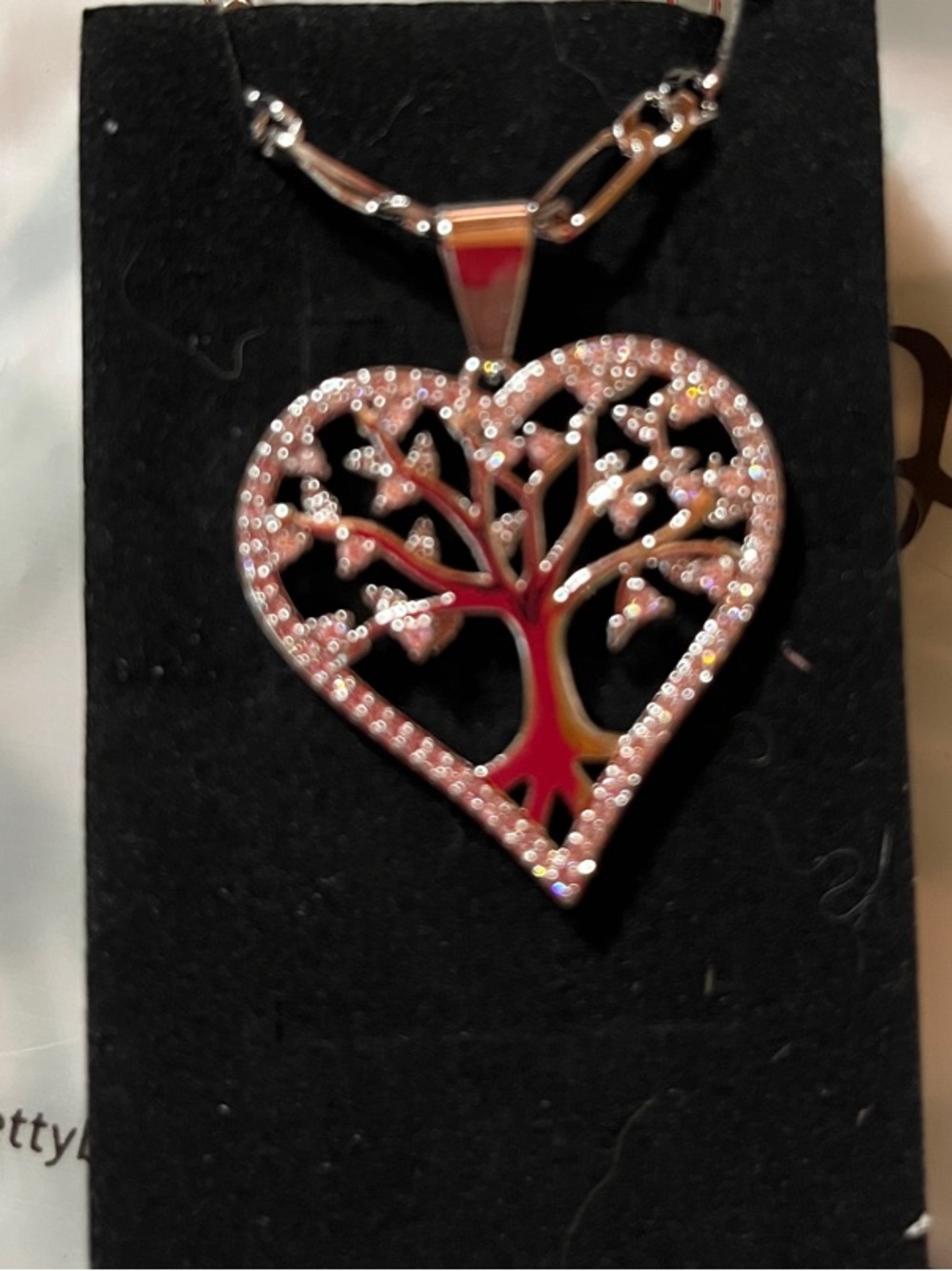 Pretty Bird Silver Heart Pendant Necklace with Rhinestones
